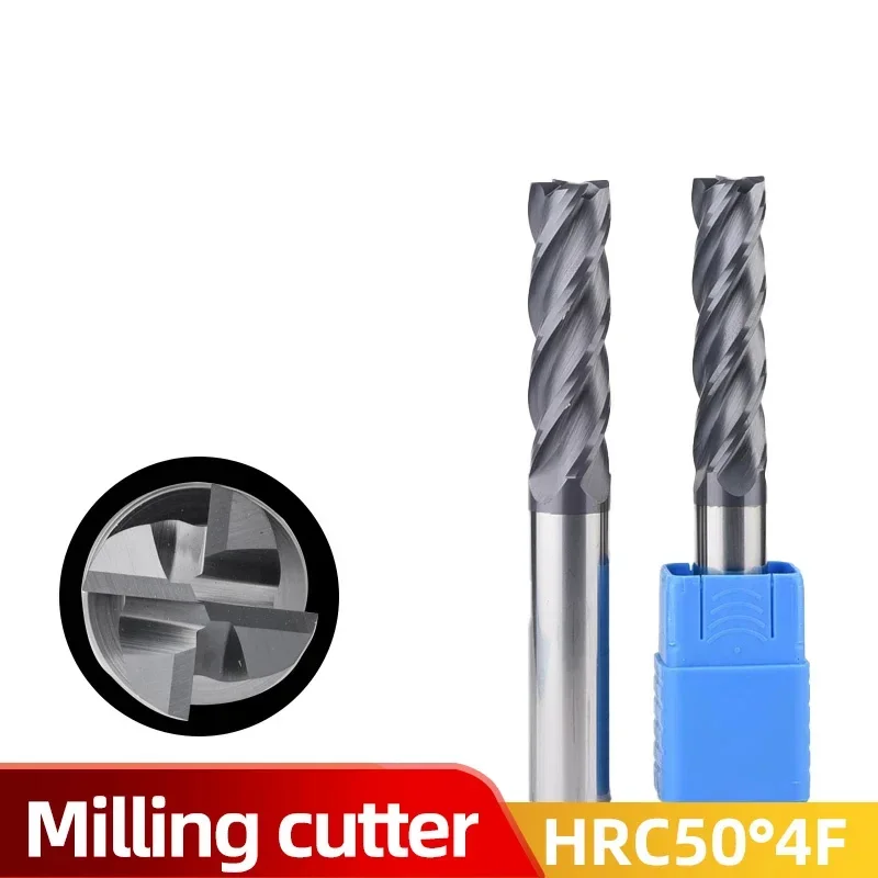 Fresa de topo de carboneto hrc50 1 2 4 5 6 8 10 12mm 4 flauta fresa de corte de ferro cnc usinagem cnc fresa de topo