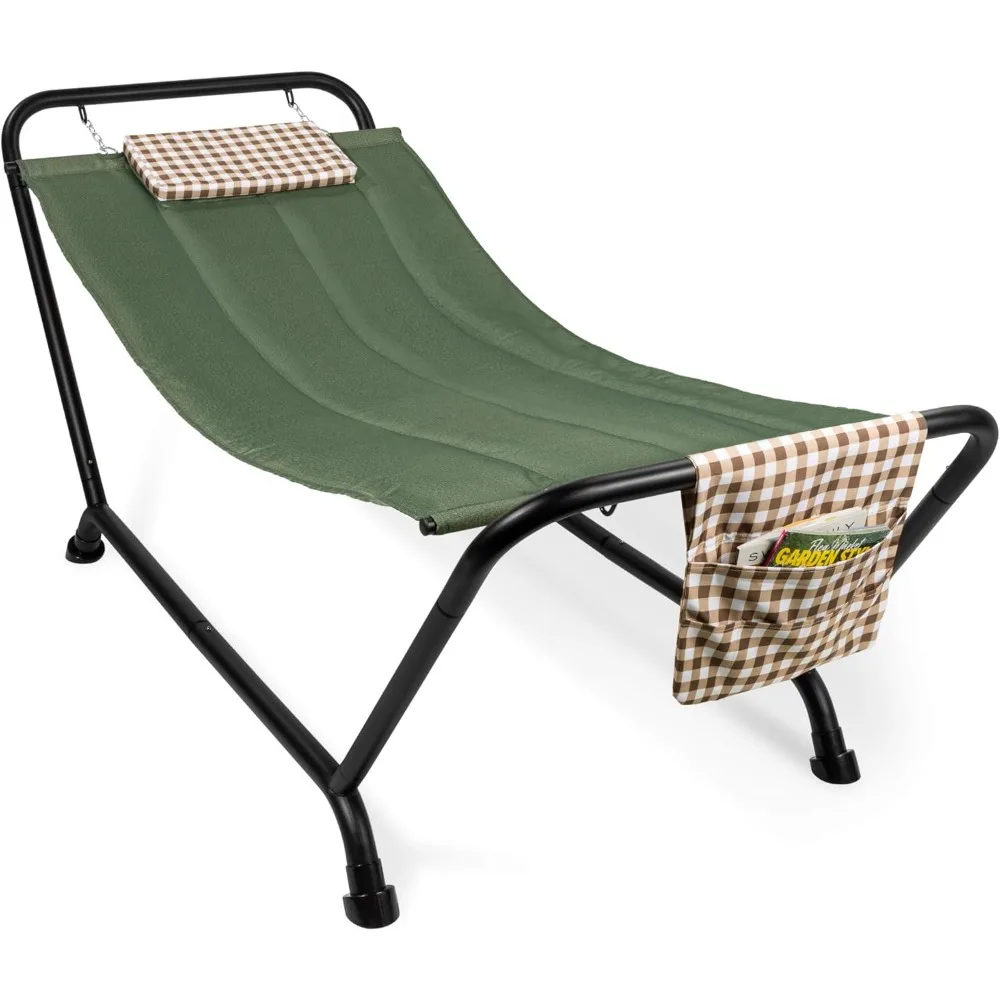 

Outdoor Hammock Bed with Stand for Patio, Backyard, Garden, Poolside w/Weather-Resistant Polyester, 500LB Weight Capacity, Pill