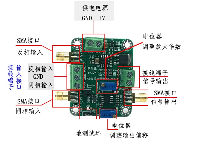 Millivolt / Microvolt Voltage Amplifying Instrument Amplifying AD620 Module Single-ended / Differential Single Power Supply