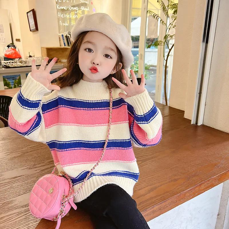 

Girls Sweater 2023 New Baby Knitted Sweater Fall and Winter Clothing Padded Tops Spring Children's Pullover Bottoming Shirt