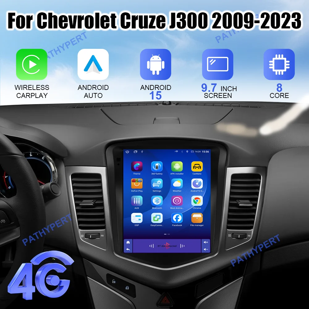 

Android 15 Carplay Radio For Chevrolet Cruze J300 2009-2023 Tesla Screen Multimedia Player 2 Din GPS Navigation Head Unit 4G DSP