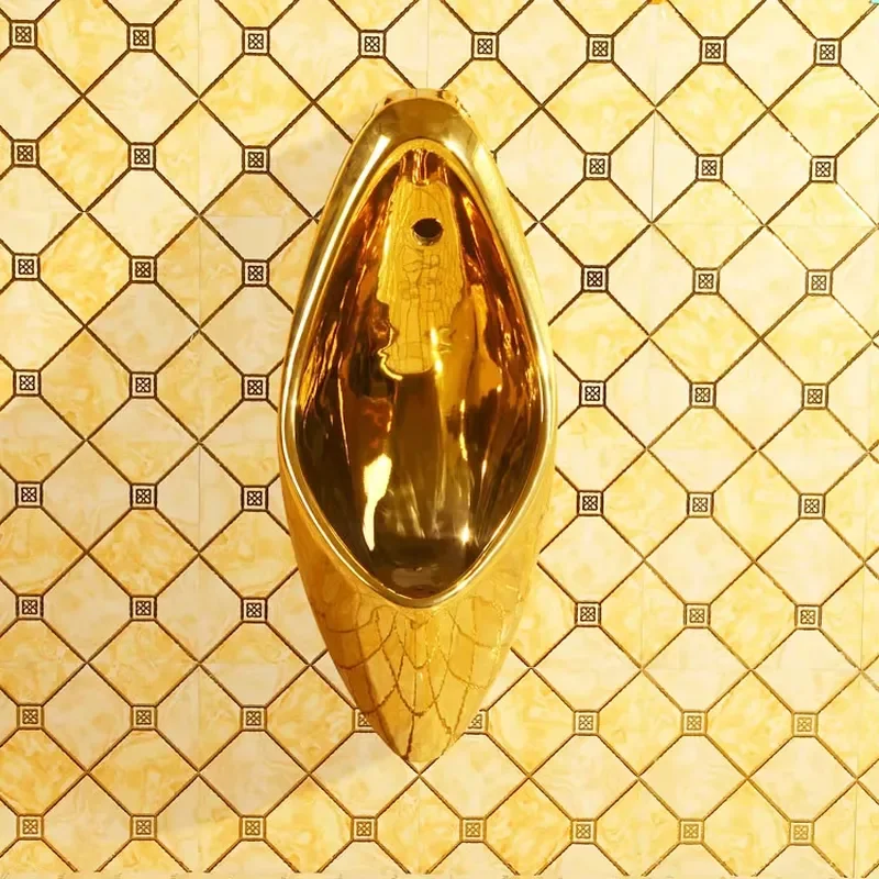 High Quality Gold Plated Ceramic Men's Urinal Wall Mounted Bathroom Fixture Luxury Design Durable Sanitary Ware for Home