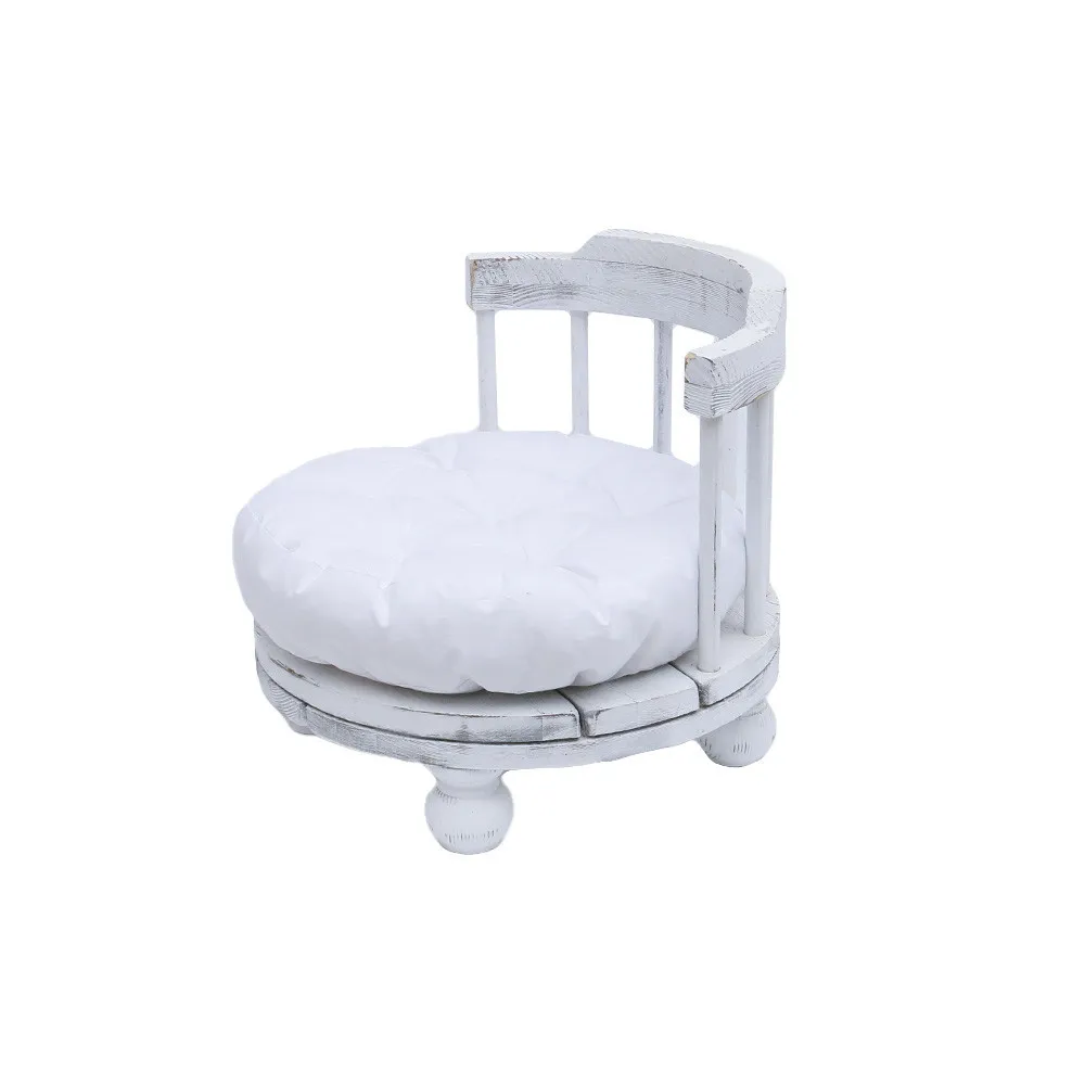 Chaise à pied rond en bois pour bébé, chaise à l\'ancienne, accessoires de photographie, chaise de pose blanche, meubles de photographie