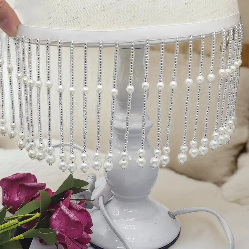 Handmade 10cm Wide Pearl Beads Beaded Fringe,  Lampshade Fringe, Curtain Fringe, Table Runner Decoration Beaded Fringe
