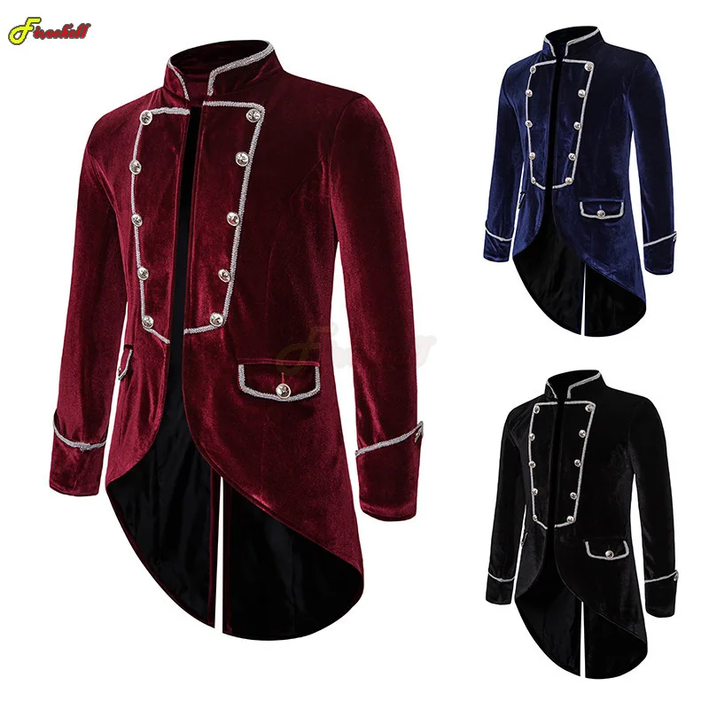 Thời Trung Cổ Nam Vintage Tuxedo Tay Dài Cổ Đứng Thời Phục Hưng Phong Cách Khoa Học Viễn Tưởng Thêu Áo Khoác Halloween Carnival Hoàng Tử Trang Phục