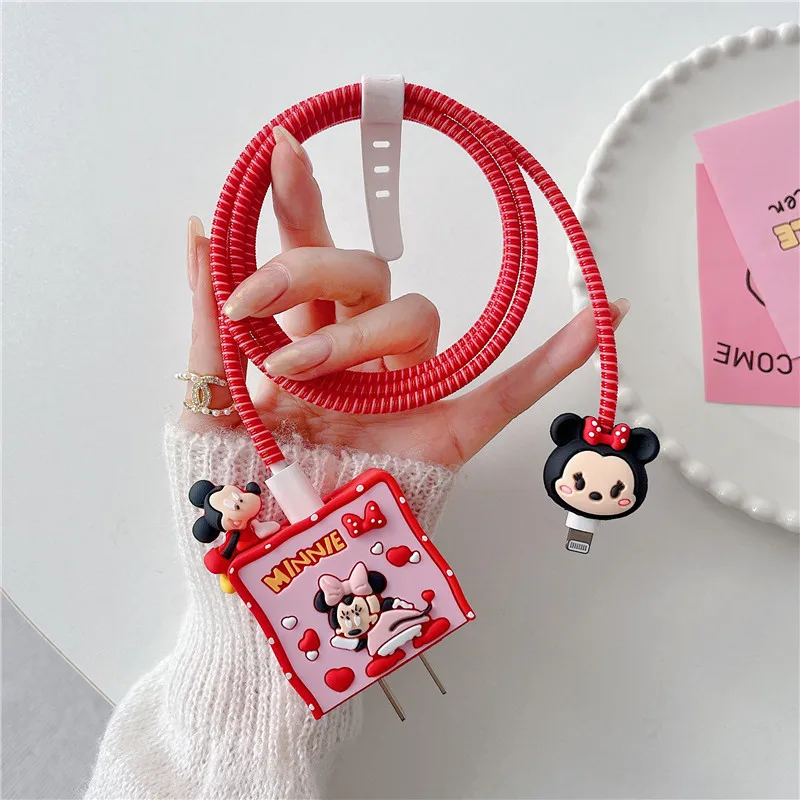 Cartoon Minnie Mickey Charging Protective Case for Apple Fast Charging Head 18/20W Anti Drop Cable Organiser Charger Protector