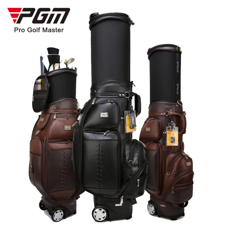 PGM QB044 Rolling Golf Cart Bag with Telescopic Hard-Shell Club Cover, Microfiber Leather, Travel Cover & TSA Lock