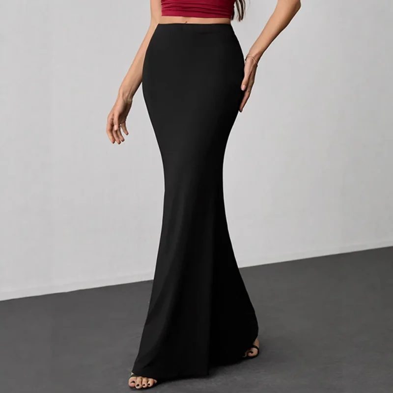 

Длинная юбка в европейском и американском стиле, однотонная, элитного дизайна, универсальная, сексуальная, облегающая, с подолом «рыбий хвост»