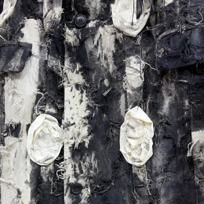 WVGA Otoño Invierno nuevo hombre tendencia Vintage Patchwork gabardina de moda nicho elegante Casual cuello vuelto Tops de longitud media W12974