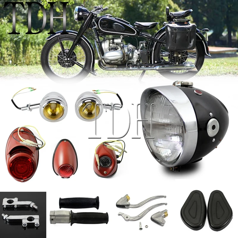 Vintage Motorcycle Accessories Headlight Tail Light Brake Clutch Lever Grip For BMW K750 KS750 R66 R71 M72 Dnepr Ural Assembly