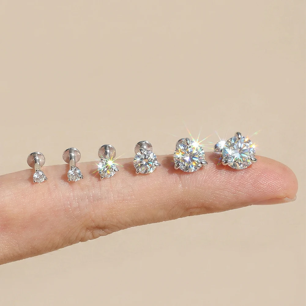 AIDE 925 Sterling Silber 1 Stück Sechsklauen Funkelnder Moissanit Damen Multi-Größen Flacher Rücken Knorpelpiercing Hochzeits-Brautgeschenk – Detail 15