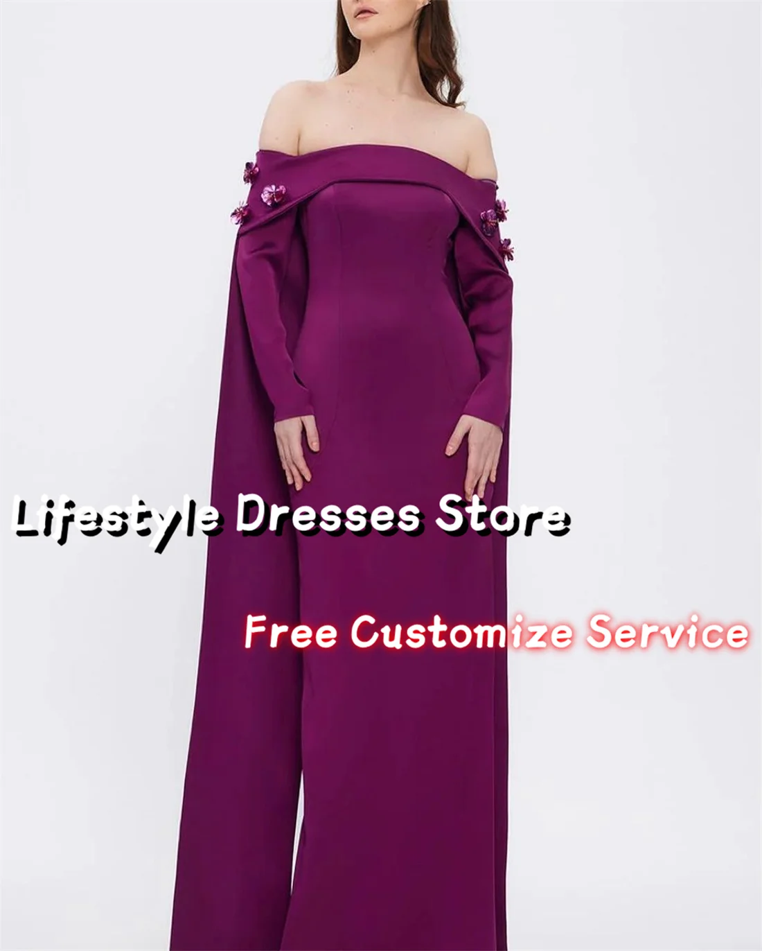 Customized Long Sleeves Off Shoulder Evening Dresses Sequin Flowers Prom Dresses For Formal Occasion Wedding Party Gown