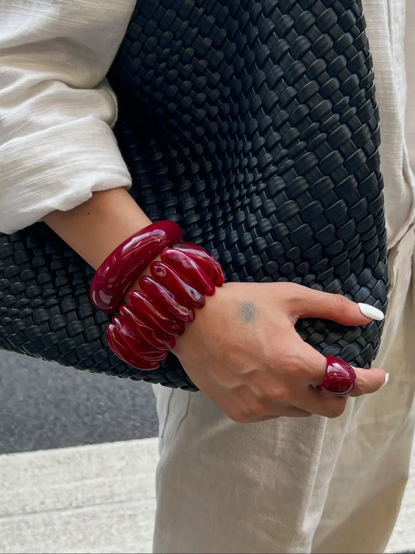 Vintage Wine Resin Bracelet Ring Set, Stackable Bracelets, Trendy Stack Bangle, Stacking Bangles, Casual Fashion Jewelry, Natural Style, Small Batch Trendy Accessory, Perfect for Vacation