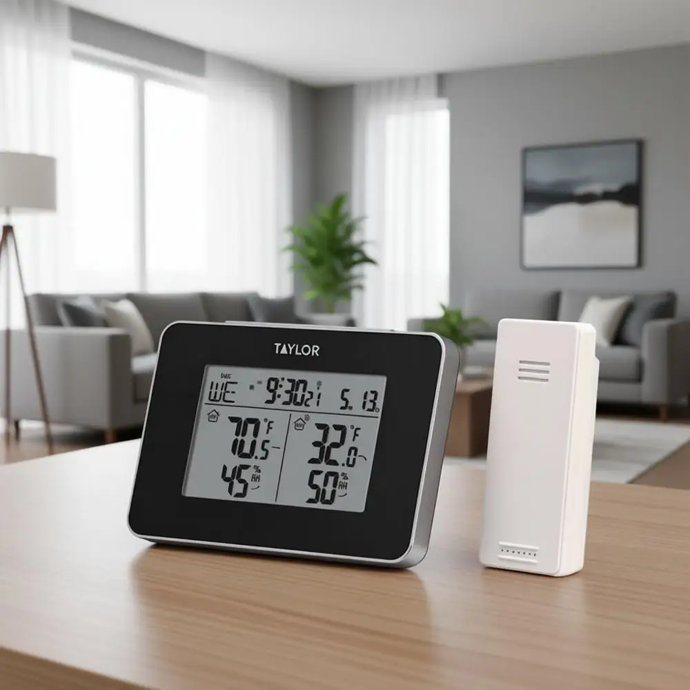 

Battery-Powered Indoor Outdoor Thermometer Hygrometer, Weather Station with Alarm, Easy Read Display for Home, Office, Greenhous