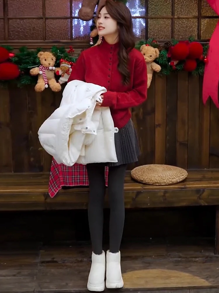 Ele Stehkragen, offener Cardigan-Oberteil, Pullover mit hohem Kragen, trendiges High-End-Strick-Irt-Frühling 2025, Damenfaion