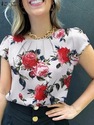 Summer Fashion Floral Printed Blouse ZANZEA Women Tops Tunic O Neck Short Sleeve Blusas Bohemain Stylish Holiday Work Shirt 2025
