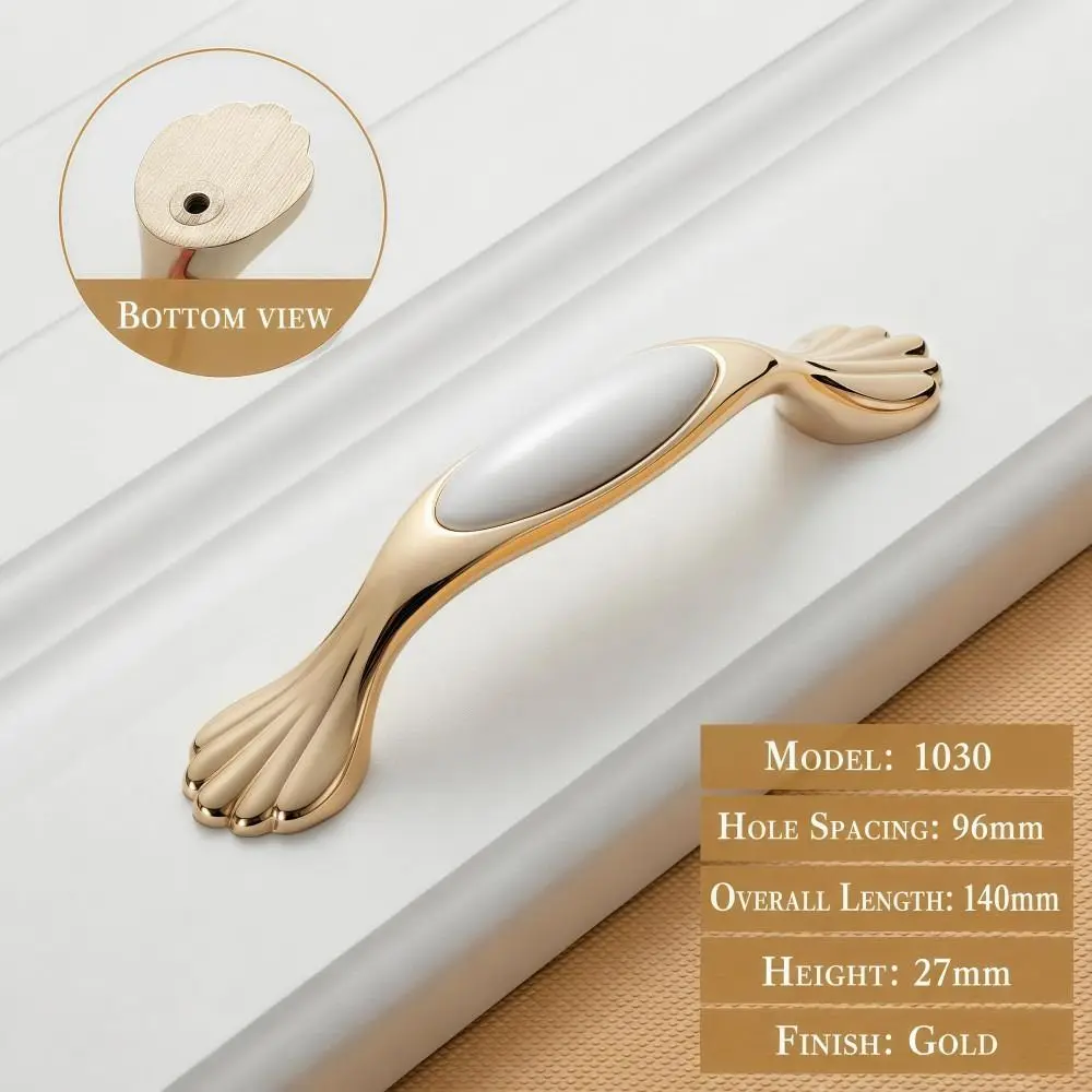 Elegant Ceramic Cabinet Handles Zinc Alloy 96mm 128mm Gold Drawer Pulls Classic Smooth Cabinet Door Knobs Furniture Hardware