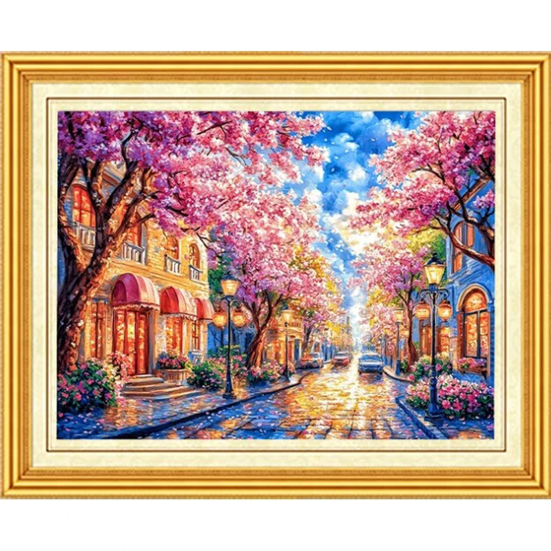 

Street cross stitch kit DIY 9CT 60X80CM Cotton Threads Embroidery Needlework Handmade Gift Decoration