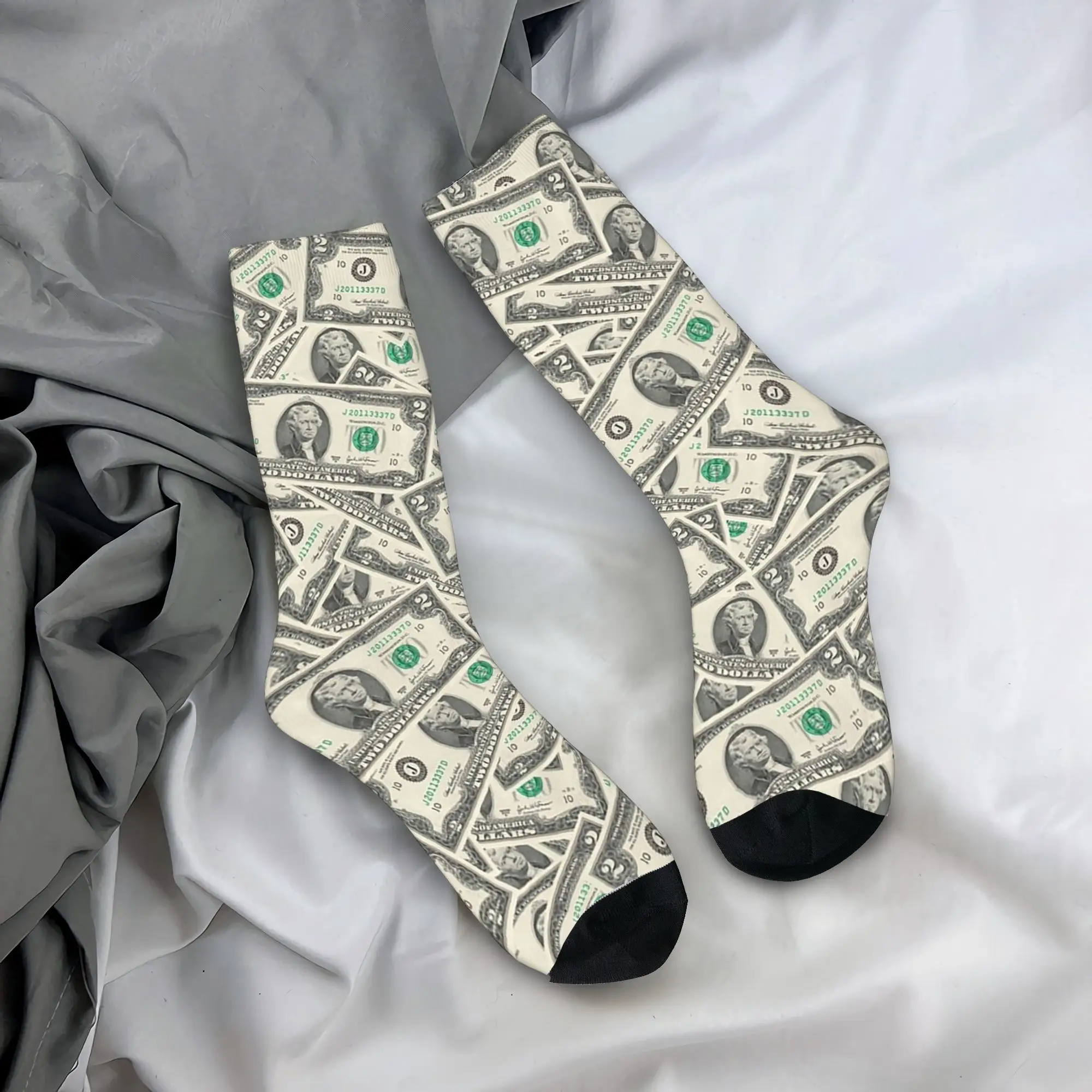 

All Seasons Crew Stockings The Us Dollar Bill Art Socks Harajuku Hip Hop Long Socks Accessories for Men Women Christmas Gifts