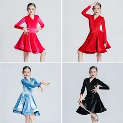 Children Latin Dance Dress 2 Piece Set Girls Ballroom Practice Skirt Top Training Performance Costume Kids Competition Wear