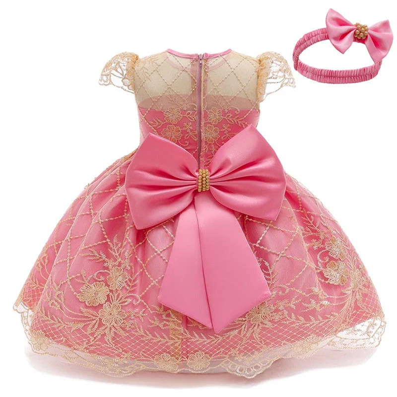 Baby Girls Dress Birthday Party Gown for Backless Bow Kid Princess Dresses New Flower Christmas Party Elegant Girl Evening Dress