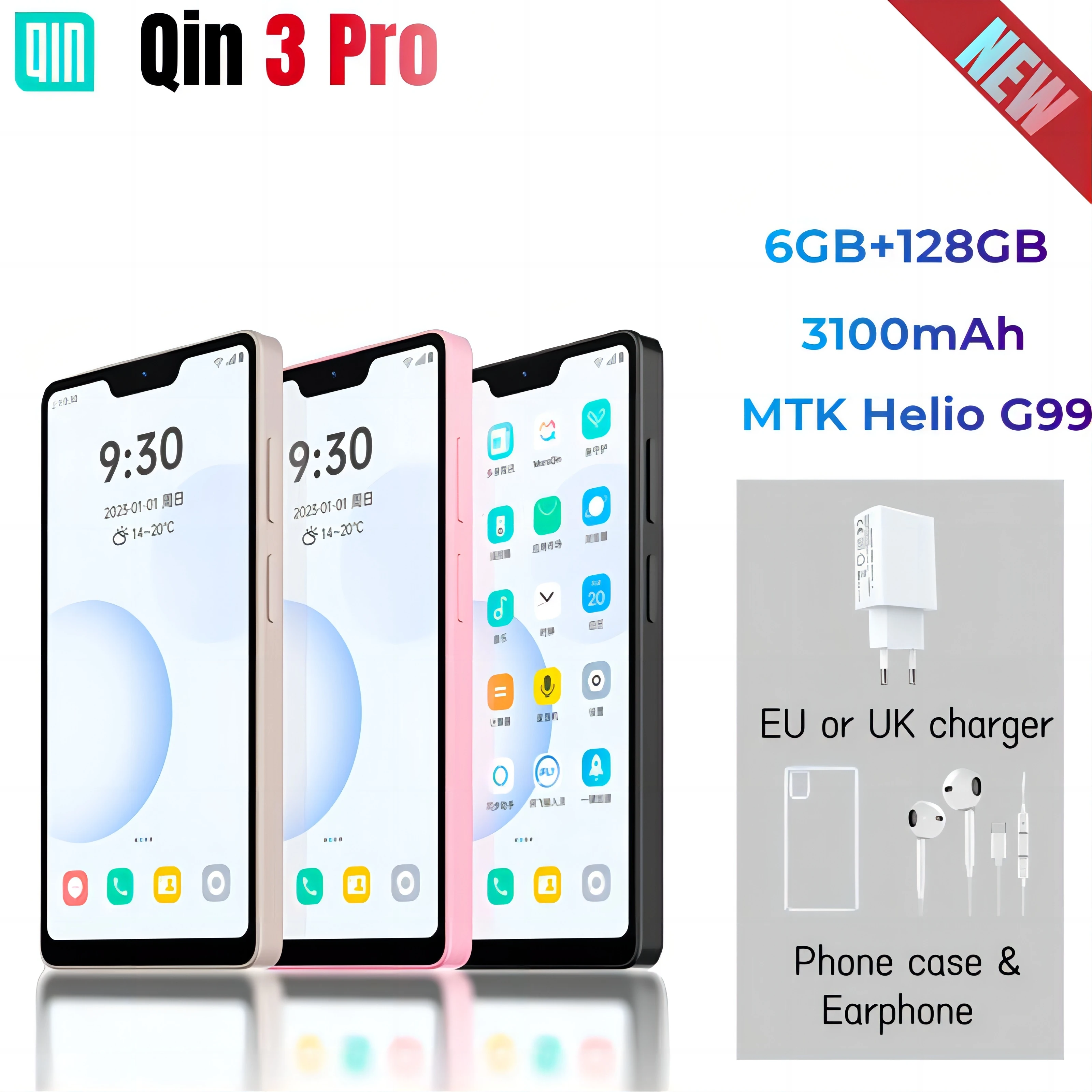 qin pro telefone inteligente desbloqueio de impressao digital mtk helio g99 android 12 3100mah 720x1496p 8mp novo modelo 2023 01