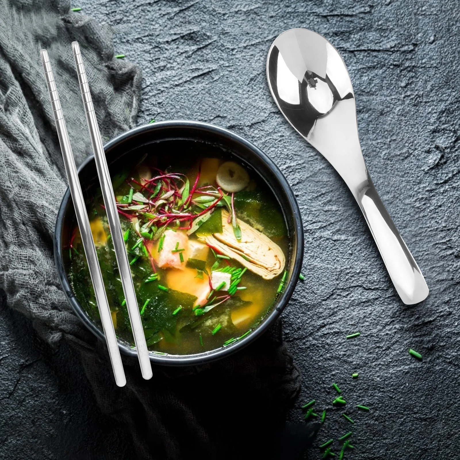 

Spoon and Chopstick Set Stainless Steel Flatware Portable Daily Use Cutlery for Picnic Outdoor Green Silver Spoon Chopsticks Set