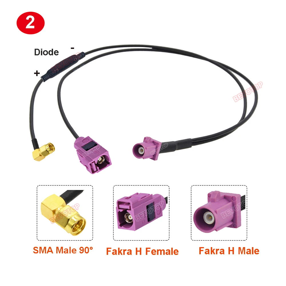 Y Type Fakra H Male to SMA Male /Fakra H Female 180° / 90° Fakra Splitter Cable RG174 Pigtail Car Wiring Harness Coaxial Jumper 3