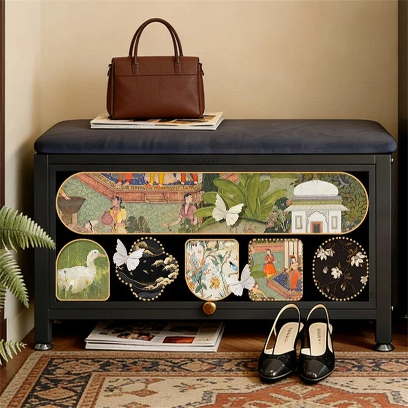 & Stylish High-end Mid-century Entryway Shoe Changing Bench with Storage Cabinet Nordic Modern Living Room Furniture Wooden Stoo
