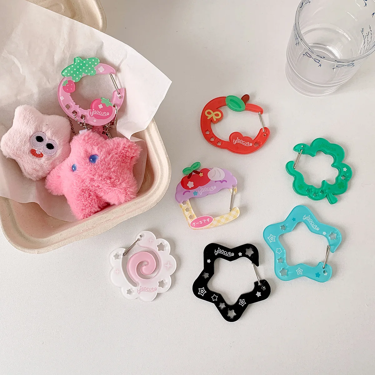 Korean Style Keychain Holder Cute Acrylic Cartoon Kawaii Fruit Cupcake Star Shaped Decor For Bag Pendant Hook Key Hanging