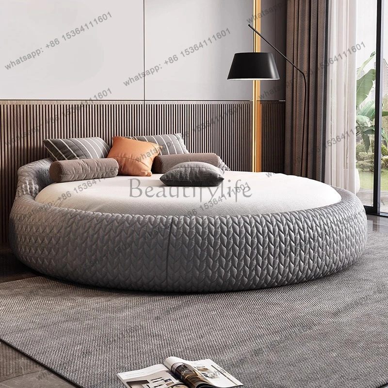 Luxury Fabric round Double bed 2 people full size bed frame queen bedroom beds frames bedroom furniture