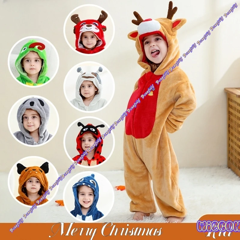 Peleles de bebé, disfraz de ciervo Kigurumi de Navidad e invierno para niña y niño, mono de Animal, Ropa infantil, pijamas, monos para niños, Ropa para bebés