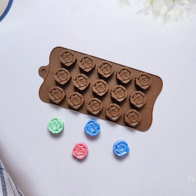 [YU] 1개 15구 로즈 모양 실리콘 몰드 DIY 꽃 초콜릿 케이크 비누 몰드 아이스 트레이 베이킹 몰드 케이크 데코레이팅 도구