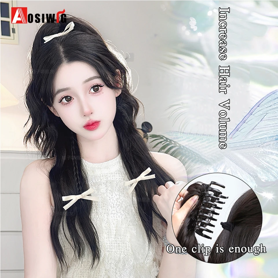 Synthetic Water ripple boxing braid ponytail wig Claw Clip On Ponytail Hair Extension Hair For Women Waterfall Half Tie High Pon