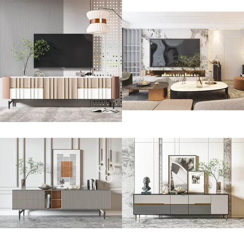 Customized High Quality Living Room Villa Furniture Solid Wood Metal Storage TV Cabinet