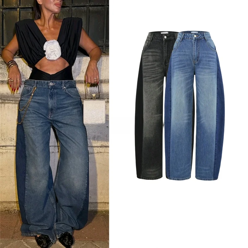 

Winter New Women's Loose High Waist Balloon Jeans Retro Waed Effect Color Blo American Sle Ladies Premium Denim Trousers