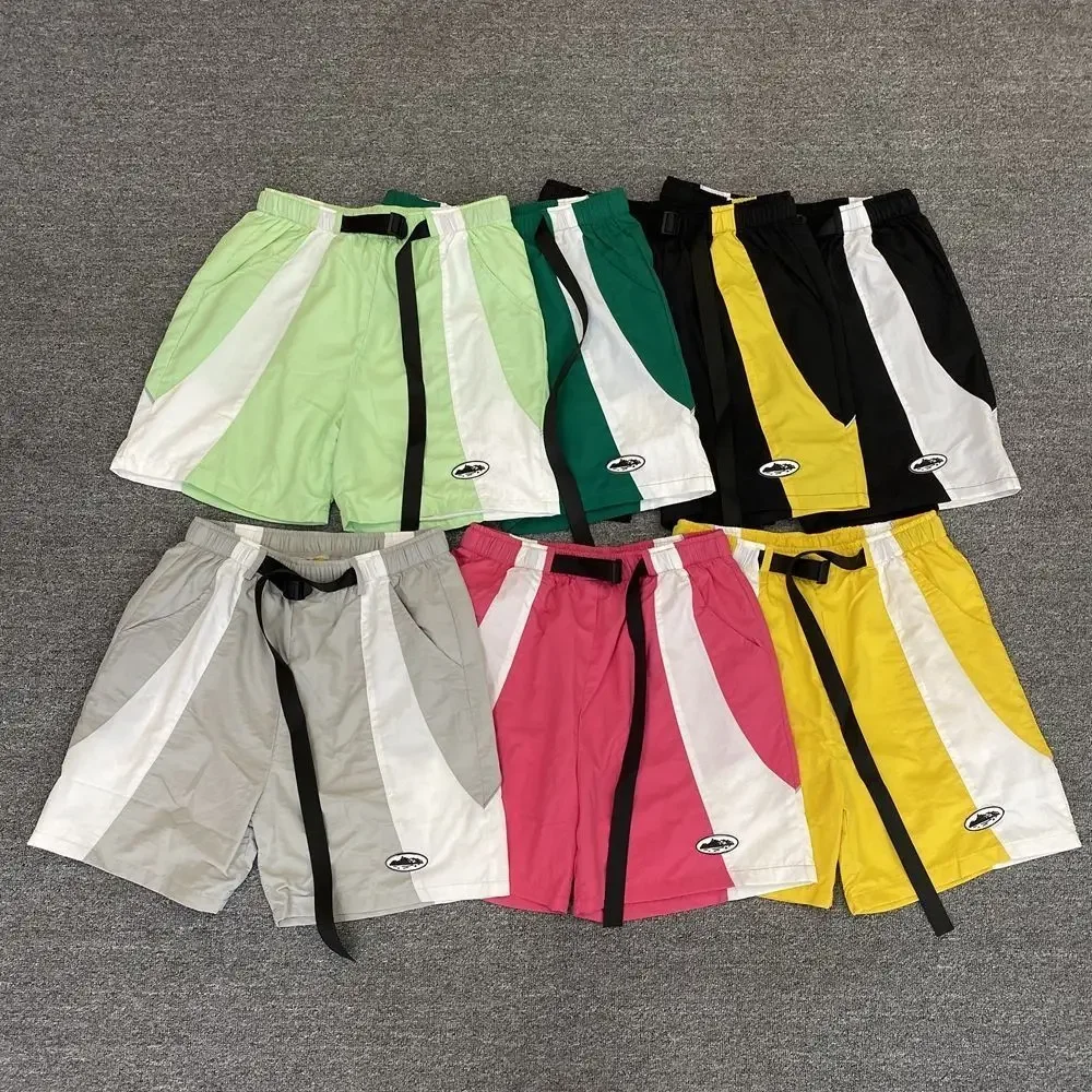 British style quick drying beach shorts, summer workwear, color contrast patchwork, casual, Instagram