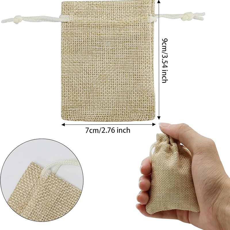 10/5Pcs/Lot Nature Drawstring Burlap Bag Jute Gift Bags Multi-size Jewelry Packaging Wedding Candy Bags 100pcs Can Custom Logo