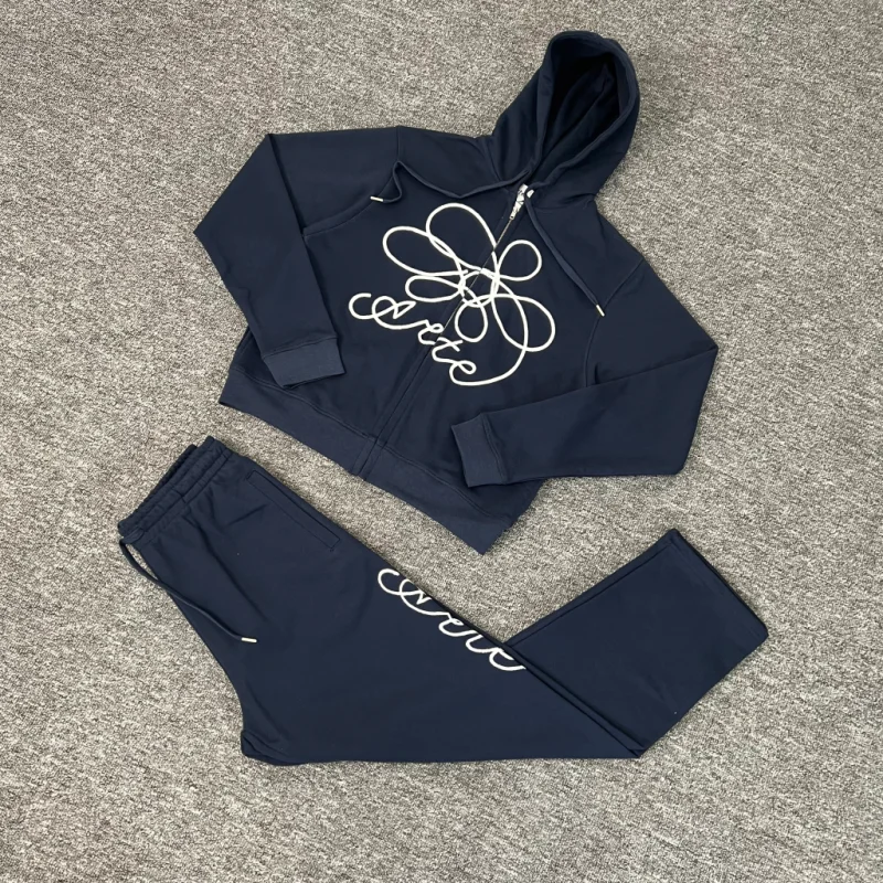 

Flower Embroidery Arte Zipper Jackets Black Pure Cotton Women Casual Oversized Hoodies Men Clothing
