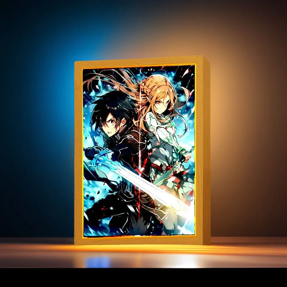 Sword Art Online Anime Figure Light Painting Photo Frame Night Light Kazuto Action Figures Room Decor Christmas Gift Collectible