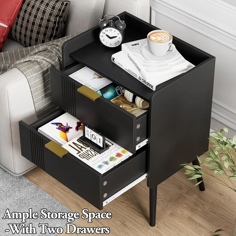 White Nightstand Modern Bedside Table with 2 Storage Drawer, Small Night Stand, Wooden End Table,Sofa Side Table