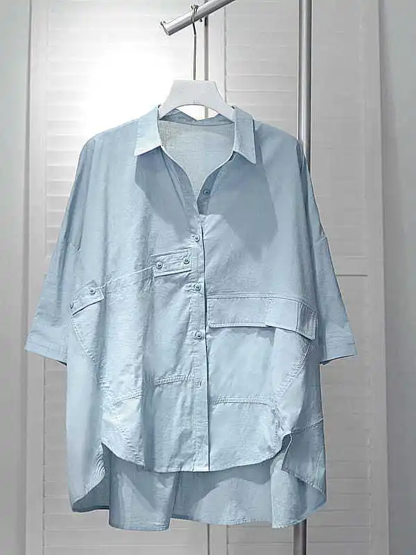 

Loose ort Sve Women's irt Korean Sle Commute Design Sense Small ence Summer Cotton Pure Color Button up irt