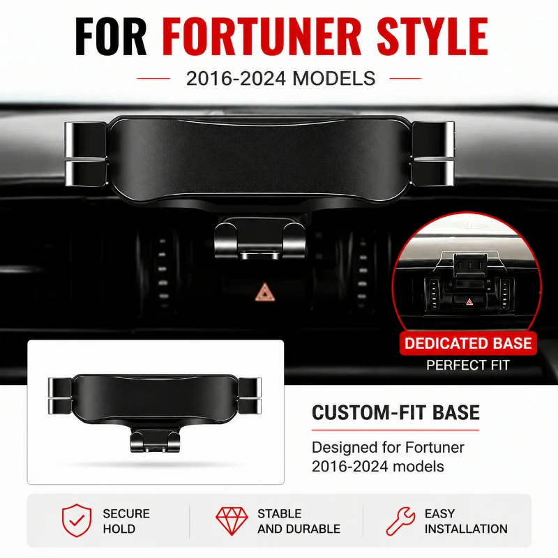 Universal Car Phone Holder Mount for Toyota Fortuner 2016-2024 | Compact No Space Occupation Base | Stable & Secure Grip