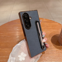Plastic Electroplated PU Leather Phone Case with Invisible Bracket Touch Pen Holder for Samsung Galaxy Z Fold 7 6 5 4 3 5G
