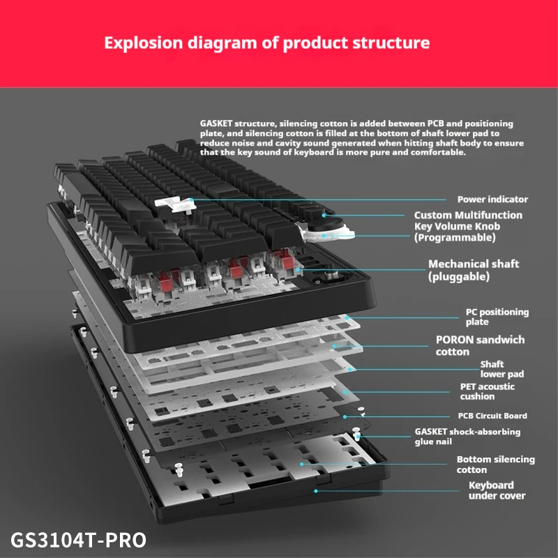 Ganss Gs3104tpro Mechanical Keyboard Hyacinth Three-Mode Wireless Bluetooth 2.4g Gaming E-Sports Office 104keys Keyborad Pc Gift
