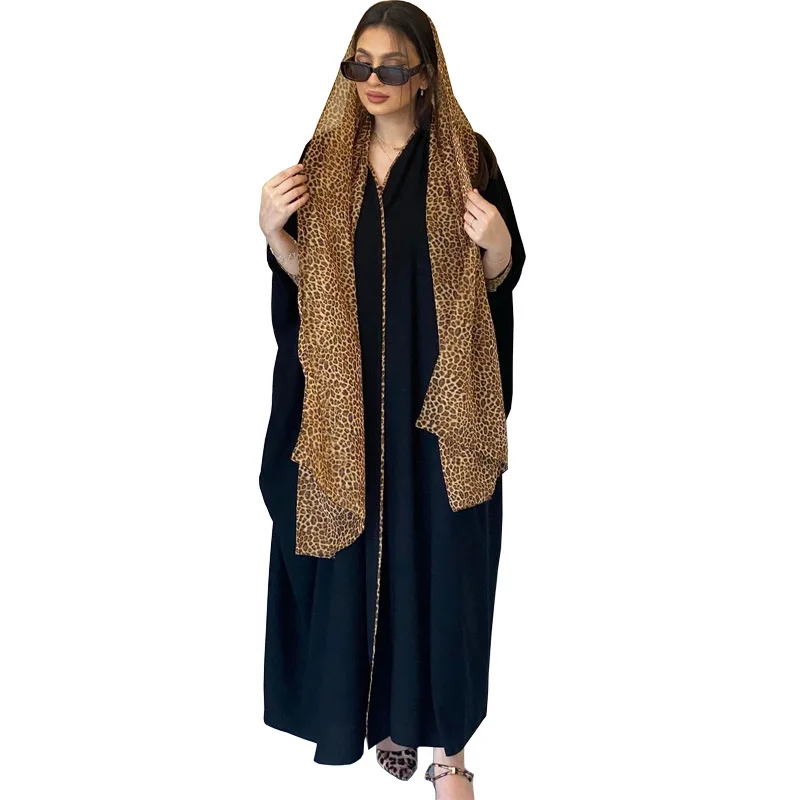Eid Women Muslim Abaya Leopard Cardigan with Scarf Dress 2026 Vestidos Largos Caftan Robe Jalabiya Ramadan Morocco Dubai Kaftan