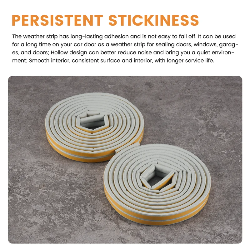 ABGR-2 Rolls 10 M Draft Excluder For Doors And Windows,Draught Excluder Tape Rubber Seal Foam Tape Car Stickers Sealing Grey