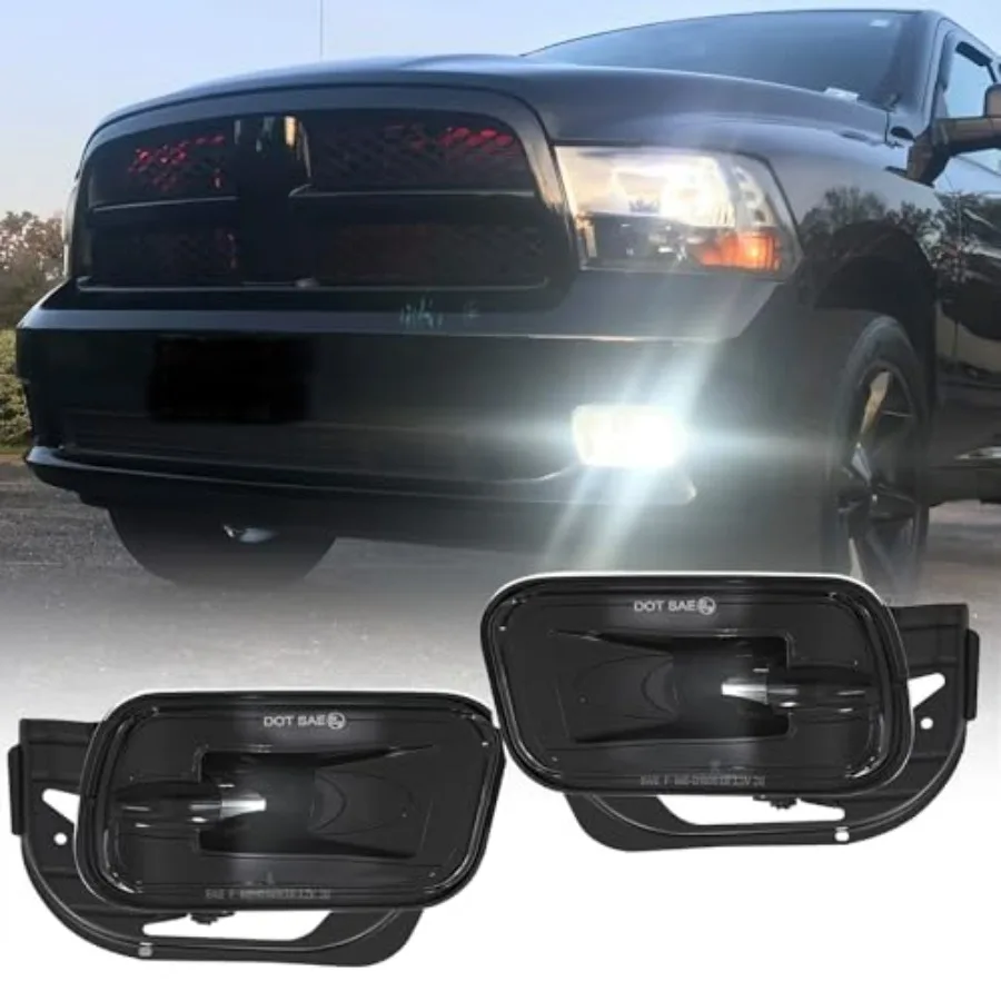 LED Fog Lights Assembly with Mounting Brackets for 2009-2012 Dodge Ram 1500 2010-2018 Ram 2500 3500 Pickup Truck Front Bumper D