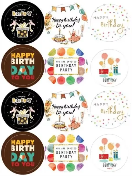 

100pcs/lot "Happy birthday" Logo Round Seal Sticker Adhesive Stickers for Homemade Bakery Gift Packing (SS-6133)