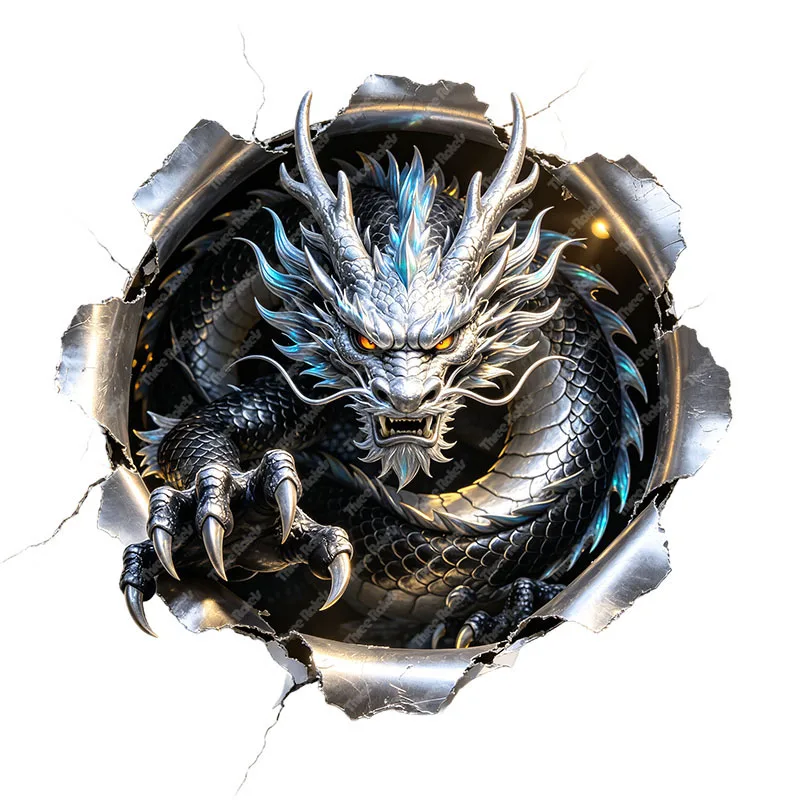 Three Ratels CAB64  majestic silver dragon hole sticker is a home decoration wall sticker Car decals
